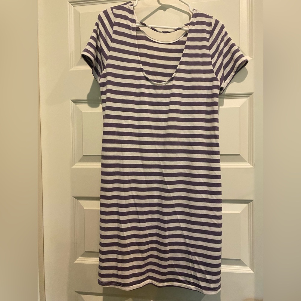Kaileigh Purple and White Striped Mini Dress - Picture 2 of 6